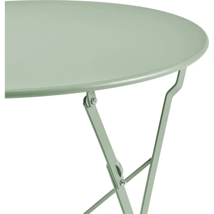 ELORA Set bistrot de jardin - Table pliante ronde 60 cm + 2 chaises pliantes - Acier thermolaqué vert - Ensemble repas extérieur pour 2 personnes