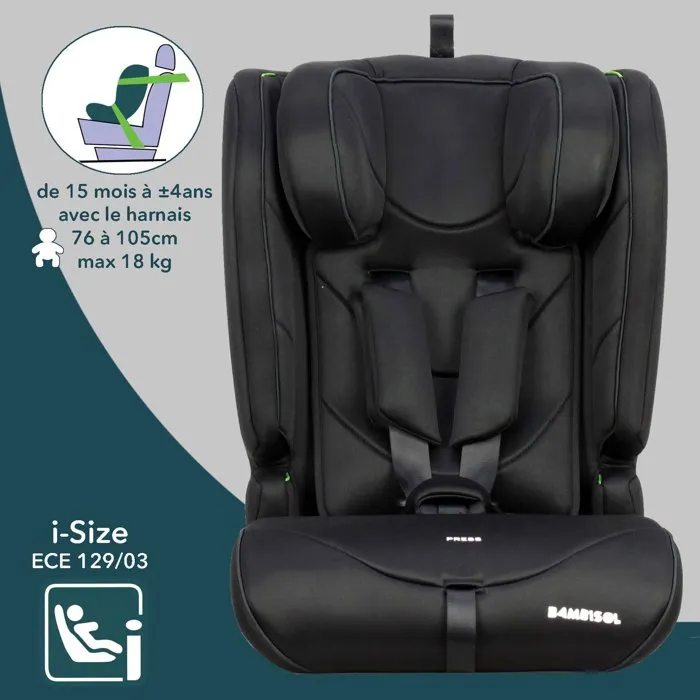 BAMBISOL AY570N Siège Auto Évolutif Groupe 1/2/3 I-Size (76-150 cm, 9-36 kg) pour Enfant de 15 Mois à 12 Ans, Noir