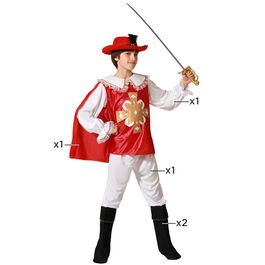 Déguisement Mosquetaire Enfant 7-9 Ans Rouge Classique avec Chemise, Pantalon, Cape et Jambières - Inspiré des Trois Mousquetaires