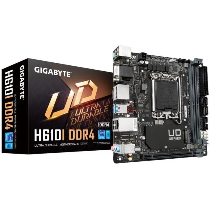 Carte mère Gigabyte H610I DDR4, Intel LGA 1700, Compatible Intel Core i9/i7/i5/i3, DDR4 64 Go, M.2, USB Type-A Carte mère Gigabyte H610I DDR4, Intel LGA 1700, Compatible Intel Core i9/i7/i5/i3, DDR4 64 Go, M.2, USB Type-A