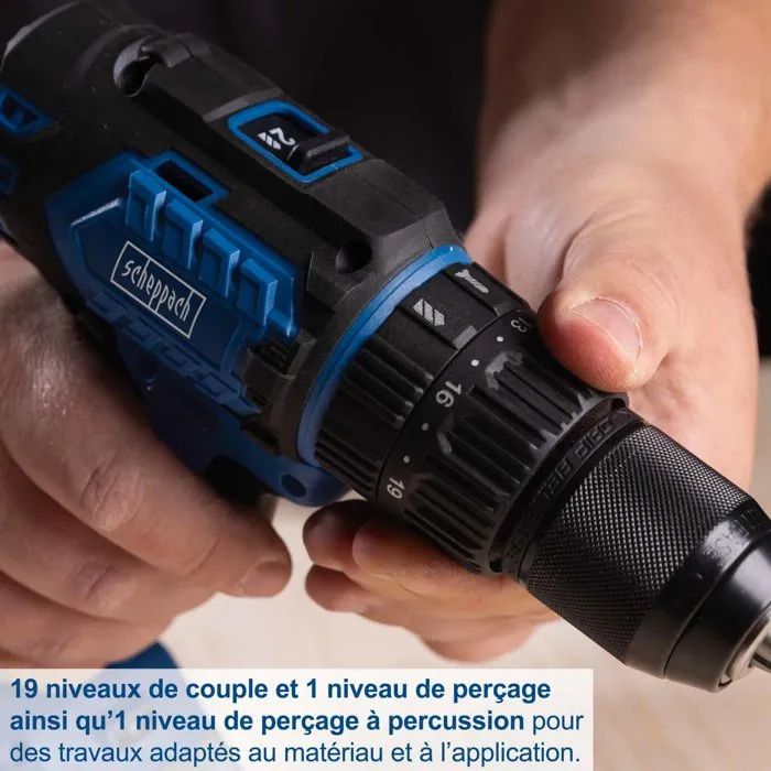 Scheppach BC-DD60-X - Perceuse-visseuse à percussion sans fil Brushless 20V - 60 Nm - Mandrin 13 mm - Batterie 2Ah et chargeur 2.4A inclus