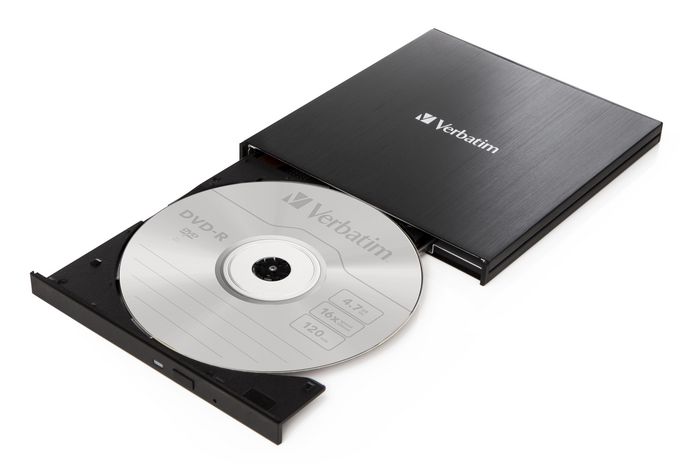 Verbatim Graveur de CD/DVD Externe Ultra Mince avec Connexion USB-C, Câble USB-C vers USB-A Inclus, Logiciel Nero Burn & Archive, Alimentation par USB