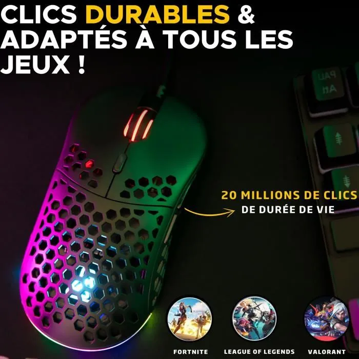 The G-Lab Souris Gamer Kult-Oxygen - Filaire - RGB - 12800 DPI - Ultra-légère - Noir - Compatible PC et PlayStation