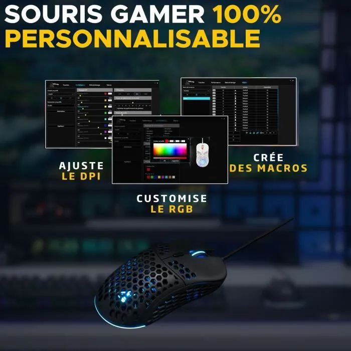 The G-Lab Souris Gamer Kult-Oxygen - Filaire - RGB - 12800 DPI - Ultra-légère - Noir - Compatible PC et PlayStation
