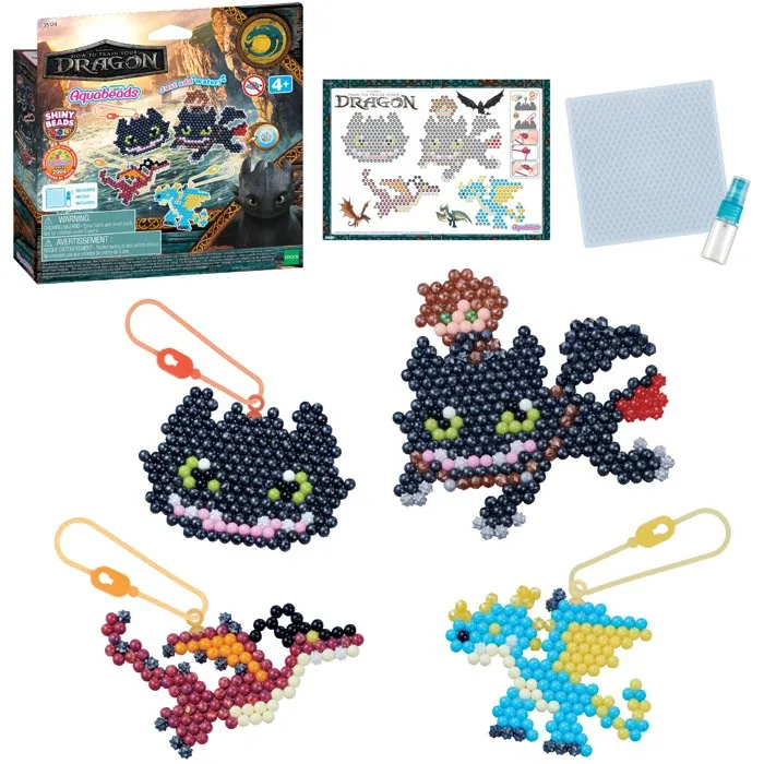 Aquabeads - Kit Dragons - 800 perles multicolores avec canevas, notice et attaches porte-clés - A partir de 4 ans