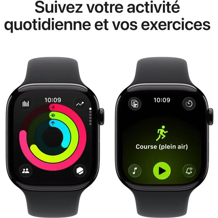Apple Watch Series 11 GPS - Boîtier 46mm en aluminium Noir Sideral - Bracelet Sport Noir S/M