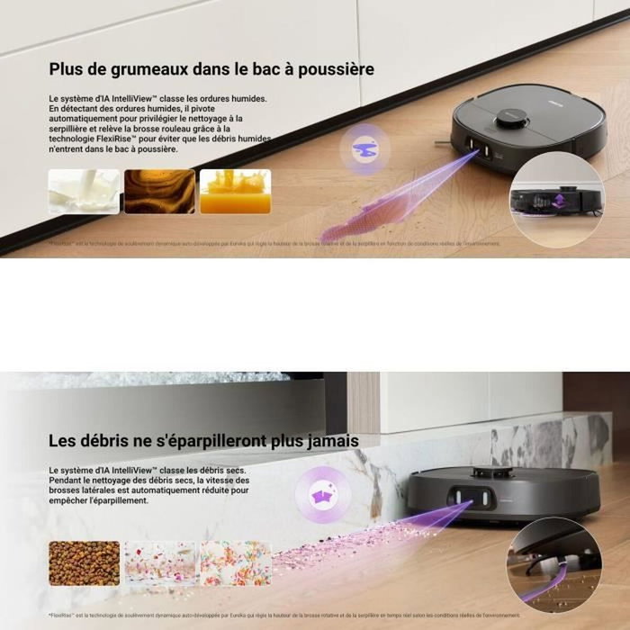 Eureka J15 Pro Ultra Robot Aspirateur 16 200 Pa, Eau Chaude 75°C, FlexiMop, Noir