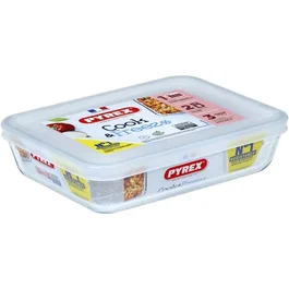 Pyrex Lot de 4 Boîtes de Conservation Rectangulaires Cook & Freez en Verre Borosilicate, Empilables