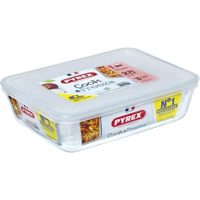 Pyrex Lot de 4 Boîtes de Conservation Rectangulaires Cook & Freez en Verre Borosilicate, Empilables