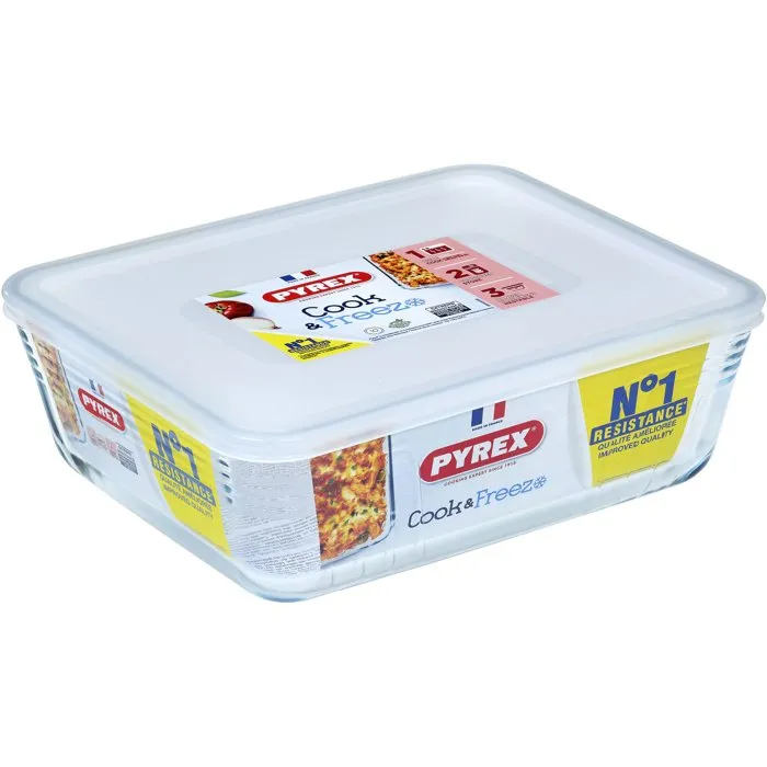 Pyrex Lot de 4 Boîtes de Conservation Rectangulaires Cook & Freez en Verre Borosilicate, Empilables