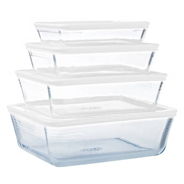 Pyrex Lot de 4 Boîtes de Conservation Rectangulaires Cook & Freez en Verre Borosilicate, Empilables