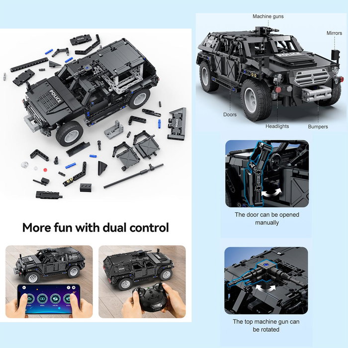 CaDA Camion SWAT avec App et Télécommande RC 2.4 GHz - 561 Pièces - Modèle de Construction 1:12 - Contrôle par Smartphone - Jeu pour Enfants 6 Ans et Plus CaDA Camion SWAT avec App et Télécommande RC 2.4 GHz - 561 Pièces - Modèle de Construction 1:12 - Contrôle par Smartphone - Jeu pour Enfants 6 Ans et Plus