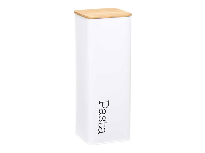 Kinvara Bocal Métal Haut pour Pâtes Blanc Couvercle Bambou 8x26,5x8 cm (Set de 6)