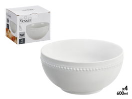 Vessia Set de 4 Bols Points 600 ml Porcelaine Blanc 18x15x15 cm (Set de 8)