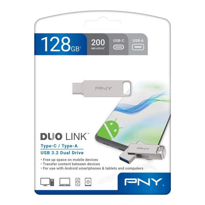 PNY Duo Link 128 Go Clé USB 3.2 Type-C et Type-A Haute Vitesse PNY Duo Link 128 Go Clé USB 3.2 Type-C et Type-A Haute Vitesse