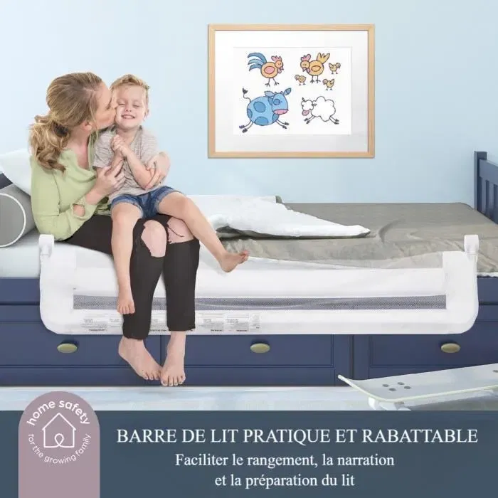 Dreambaby Barrière de lit Nicole extra-large 150 x 50 cm - Compatible lits king-size et lits plats - Housse lavable - Gris