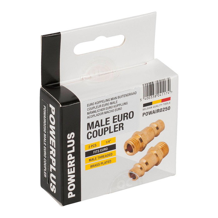 Powerplus Connecteurs Euro mâles en laiton, filetage mâle ¼ pulg, 2 pcs Powerplus Connecteurs Euro mâles en laiton, filetage mâle ¼ pulg, 2 pcs