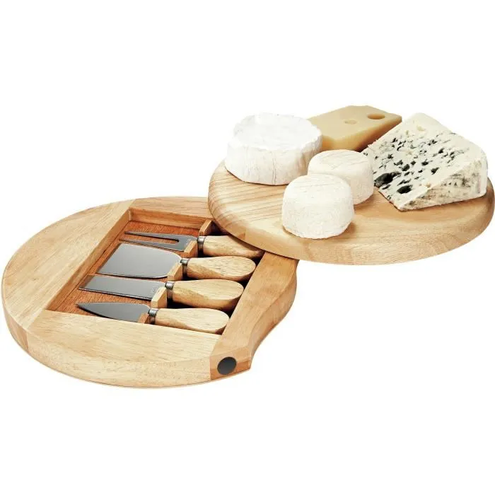 Livoo Plateau à Fromage Pivotant en Hévéa avec 4 Ustensiles - MEN28 Livoo Plateau à Fromage Pivotant en Hévéa avec 4 Ustensiles - MEN28