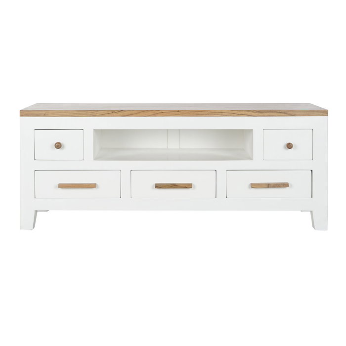 Meubles de télévision DKD Home Decor Blanc Marron Acacia Bois de manguier 125 x 40 x 50 cm