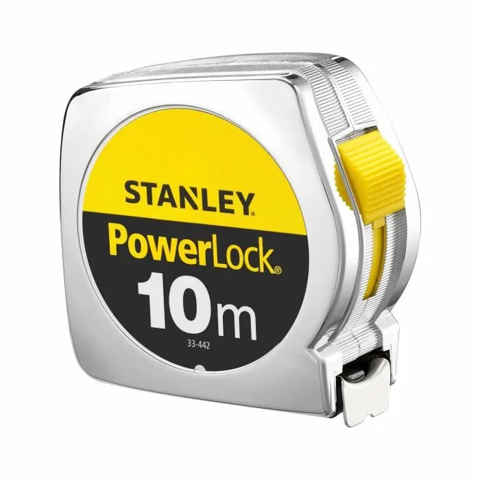 STANLEY 1-33-442 Mètre Ruban à Blocage Automatique Powerlock Classic ABS 10 m x 25 mm - Boîtier Résistant aux Chocs - Revêtement Polyester Haute Protection