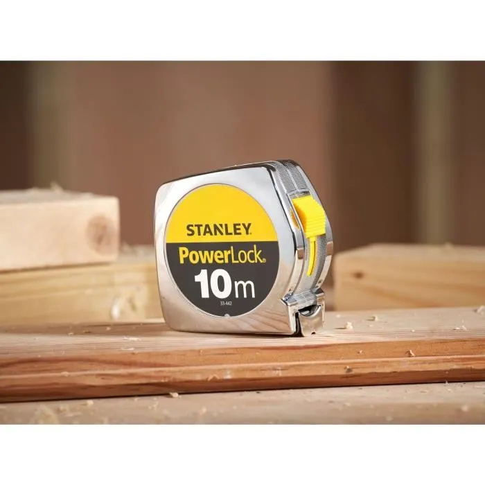 STANLEY 1-33-442 Mètre Ruban à Blocage Automatique Powerlock Classic ABS 10 m x 25 mm - Boîtier Résistant aux Chocs - Revêtement Polyester Haute Protection