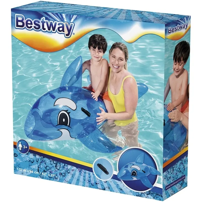Bestway Baleine - Bouée gonflable à chevaucher pour enfant, baleine, siège confortable avec poignées, 148 x 84 x 68 cm, pour piscine ou mer