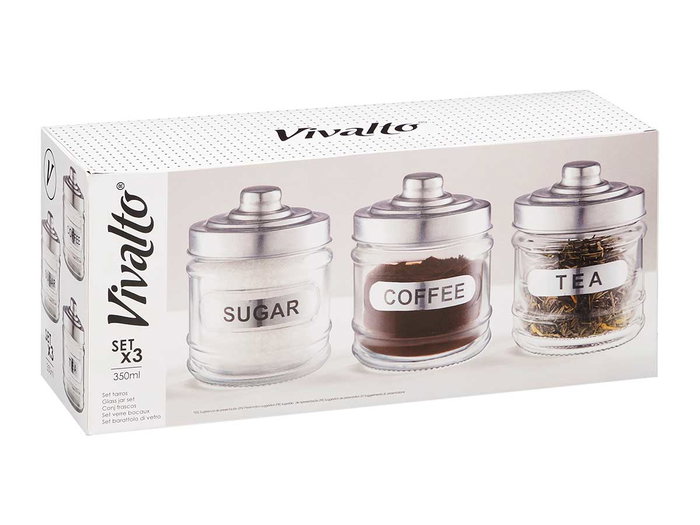 Vivalto Set 3 pots en verre 350 ml avec couvercle aluminium 26x11x8 cm (Set de 12)