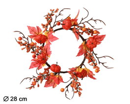 Atosa Couronne Décorative Automnale avec Citrouilles et Feuilles 28 cm