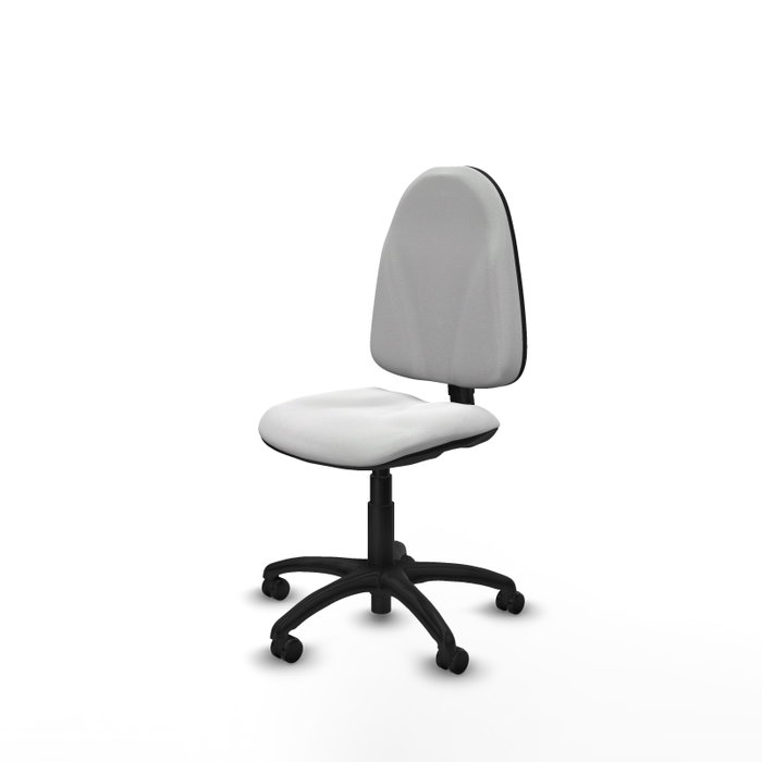 Chaise de bureau Algarra avec mécanisme Contact permanent de base, revêtement en tissu blanc. Équipée d'une base en polyamide noir, sans accoudoirs et roulettes autobloquantes Chaise de bureau Algarra avec mécanisme Contact permanent de base, revêtement en tissu blanc. Équipée d'une base en polyamide noir, sans accoudoirs et roulettes autobloquantes