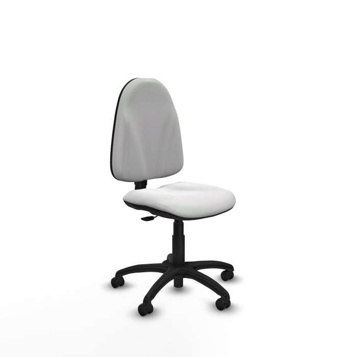 Chaise de bureau Algarra avec mécanisme Contact permanent de base, revêtement en tissu blanc. Équipée d'une base en polyamide noir, sans accoudoirs et roulettes autobloquantes Chaise de bureau Algarra avec mécanisme Contact permanent de base, revêtement en tissu blanc. Équipée d'une base en polyamide noir, sans accoudoirs et roulettes autobloquantes