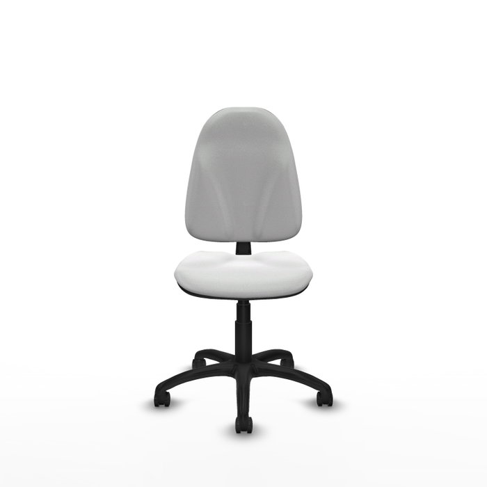 Chaise de bureau Algarra avec mécanisme Contact permanent de base, revêtement en tissu blanc. Équipée d'une base en polyamide noir, sans accoudoirs et roulettes autobloquantes Chaise de bureau Algarra avec mécanisme Contact permanent de base, revêtement en tissu blanc. Équipée d'une base en polyamide noir, sans accoudoirs et roulettes autobloquantes