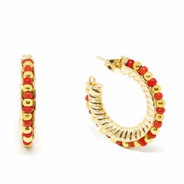Shabama Boucles d'oreilles ETHIOPIA RED 2 cm Rouge et Doré