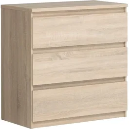 Commode CHELSEA 3 Tiroirs en Panneaux de Particules - Finition Chêne - 77.2 x 42.2 x 79.9 cm (L x P x H)