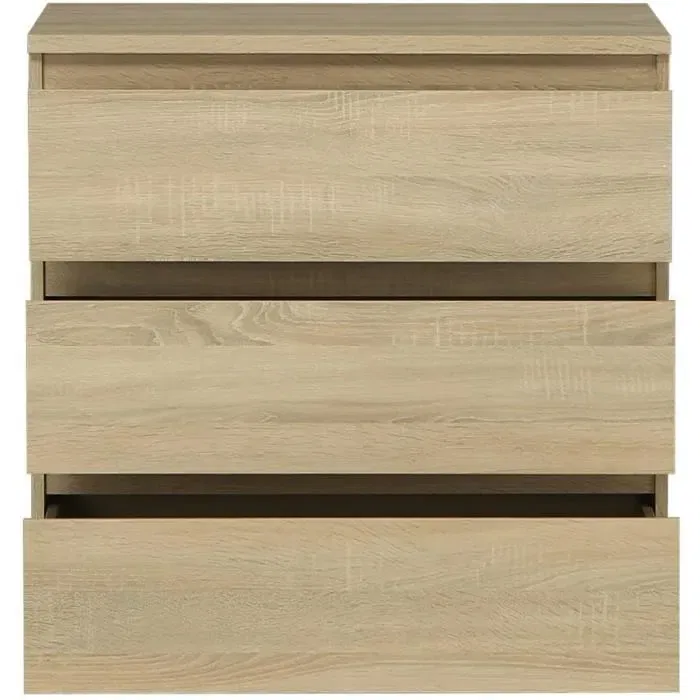 Chelsea Commode 3 tiroirs chêne - 77,2 x 42 x 79,9 cm (L x P x H) - Meuble de rangement en panneaux de particules