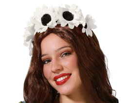 Atosa Diadème Couronne de Fleurs Blanches avec Centre Noir