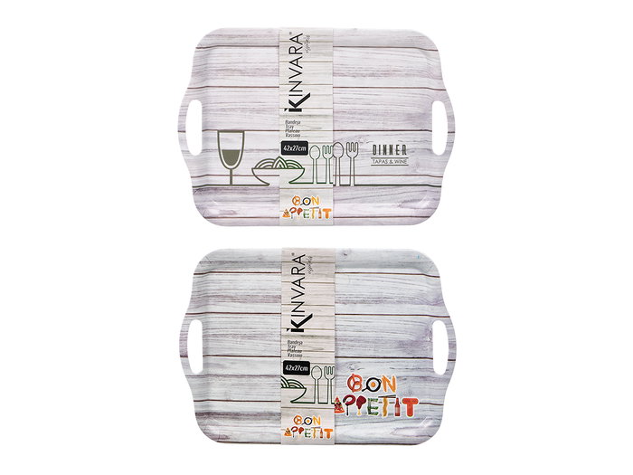 Kinvara Plateau Mélaminé 42x27 cm Assorti Couleurs (Vert, Gris, Rouge, Orange) (Set de 18)