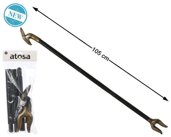 Atosa Bâton Égyptien 105 cm avec Tête de Serpent Dorée Atosa Bâton Égyptien 105 cm avec Tête de Serpent Dorée
