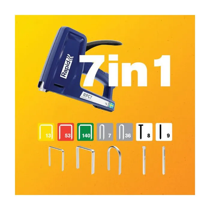 Rapid Kit Agrafeuse Manuel Multifonction 7-en-1 RPC7 avec 3010 Agrafes & Clous pour Tapisserie, Isolation, Câbles Basse Tension et Travaux Bois
