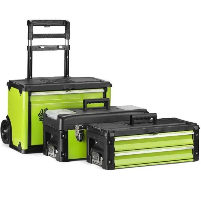 Fieldmann - Mallette à outils 3 pièces métallique avec roues et poignée télescopique FDN 4150, compartiments amovibles et tiroirs pour transport facile