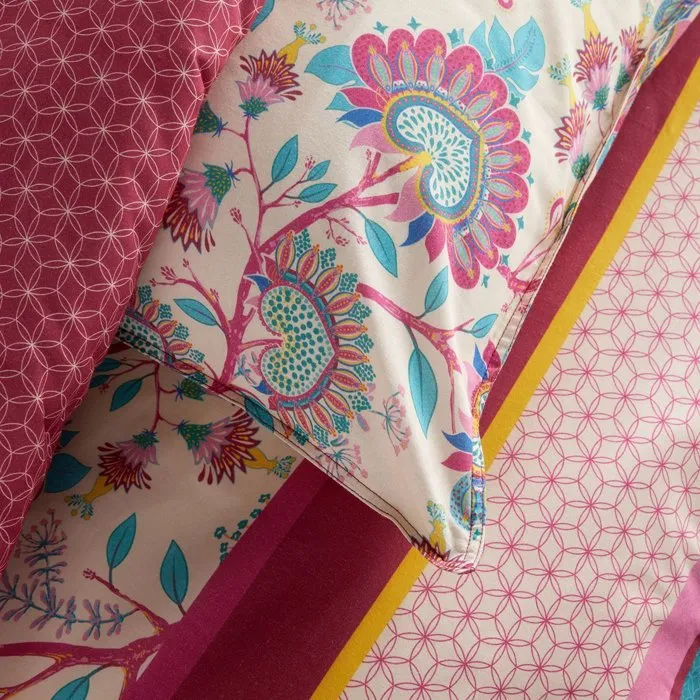 Today Parure de Lit Coton Imprimé Floral Rouge Bordeaux 140 x 200 cm