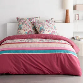 Today Parure de Lit Coton Imprimé Floral Rouge Bordeaux 140 x 200 cm