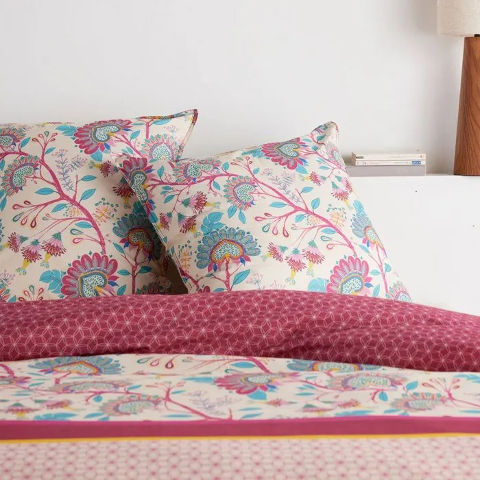 Today Parure de Lit Coton Imprimé Floral Rouge Bordeaux 140 x 200 cm