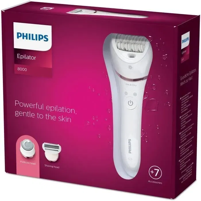 Philips Epilateur électrique Satinelle Advanced BRE730/10 - Alimentation secteur, 2 vitesses, élimination des poils dès 0.5mm, tête lavable et brossette incluses