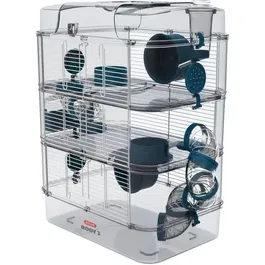 Zolux Rody3 trio - Cage à 3 étages pour hamster, souris et gerbille - Avec roues, tubes, biberon, gamelles et nid - 41 x 27 x 53 cm - Bleu