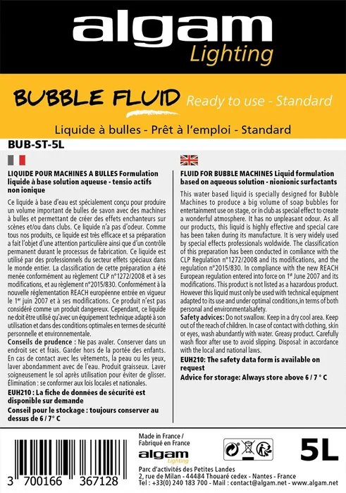 ALGAMLIGHT Liquide Standard pour Machines à Bulles - 5L