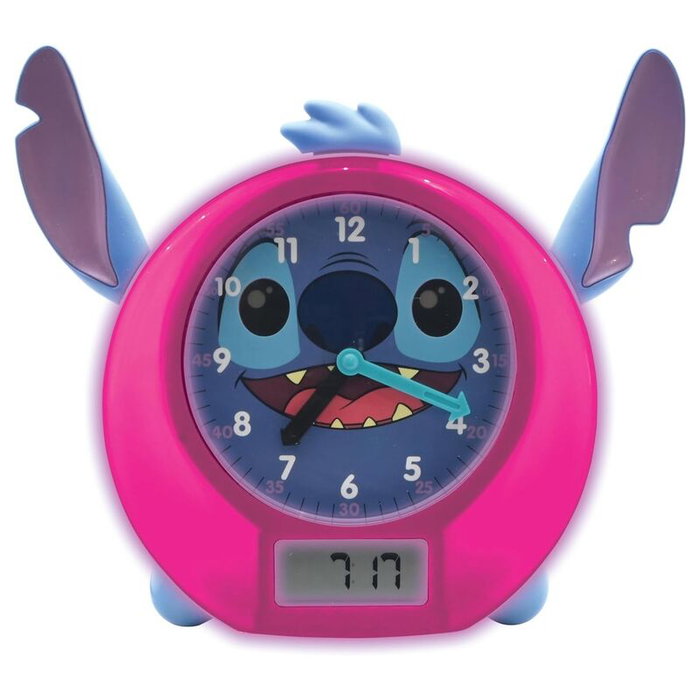 LEXIBOOK Reveil Educatif et Veilleuse Disney Stitch avec 18 Melodies, Contes, Lumieres et Entraineur du Sommeil - Version Anglaise