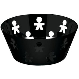 Alessi Cesto Girotondo AKK04 B - Ceste rond en acier et résine noire de 20,5 cm pour servir le pain, design King-Kong