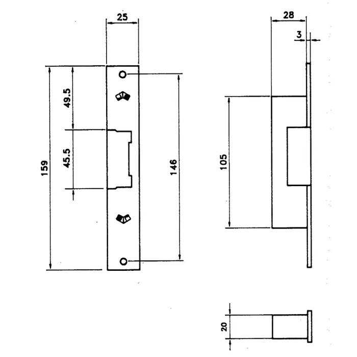 JIS Serrure électrique 12 volts 822-901g têtière grise