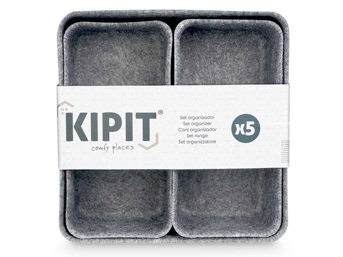 Kipit Set de 5 Organisateurs assortis en feutre gris 24,7x10x24,7 cm (Set de 8)