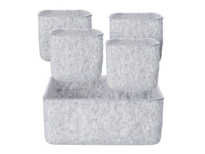 Kipit Set de 5 Organisateurs assortis en feutre gris 24,7x10x24,7 cm (Set de 8)